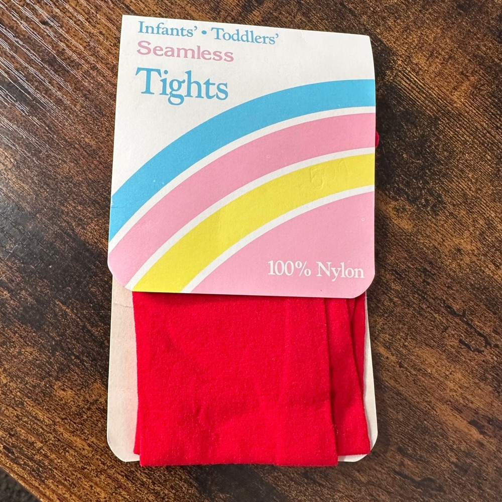 Vintage 80's Red Seamless Infants Tights 0-6 Months 100% Nylon Retro USA Baby